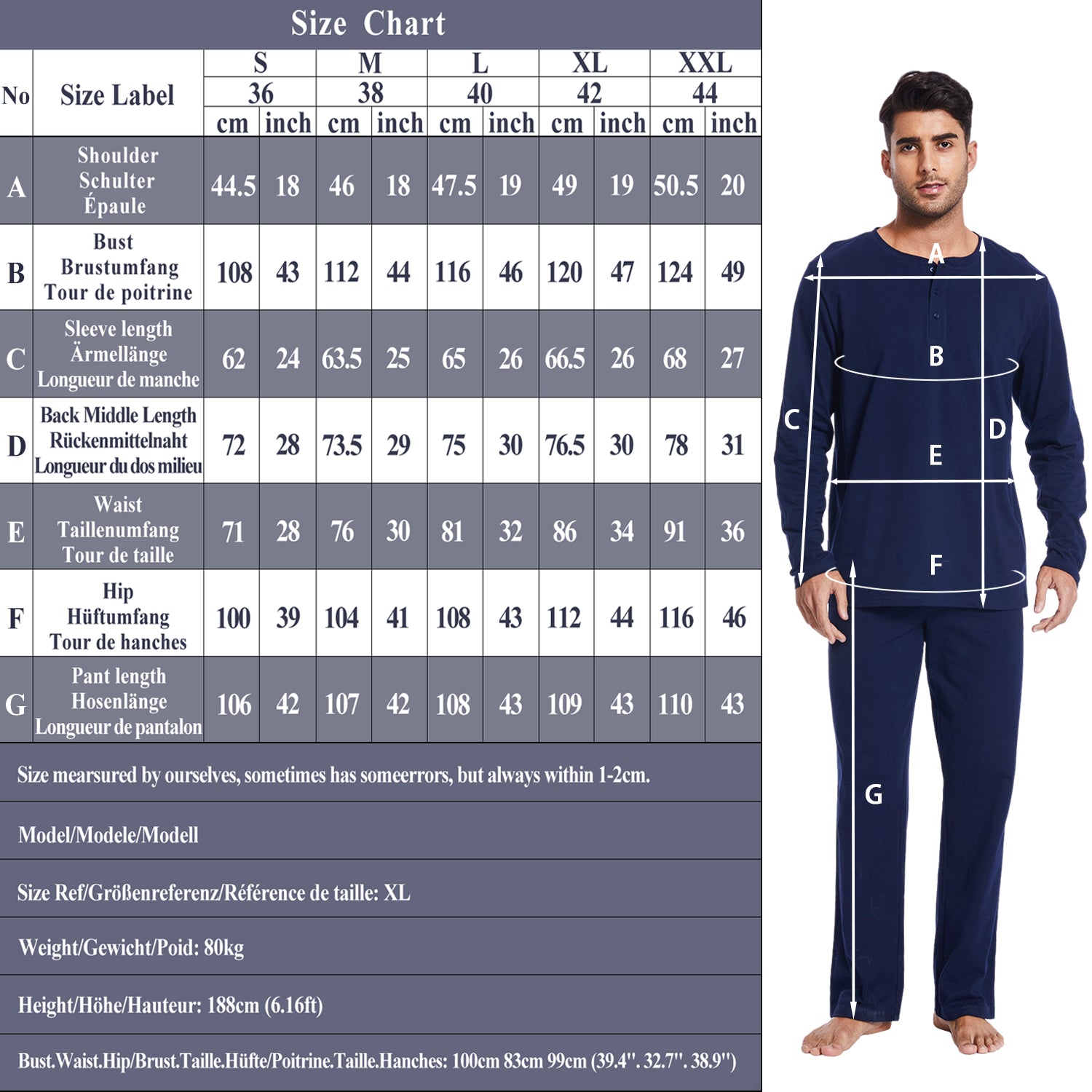 Mnamo Men’s Henley 100% Cotton Pajama Set