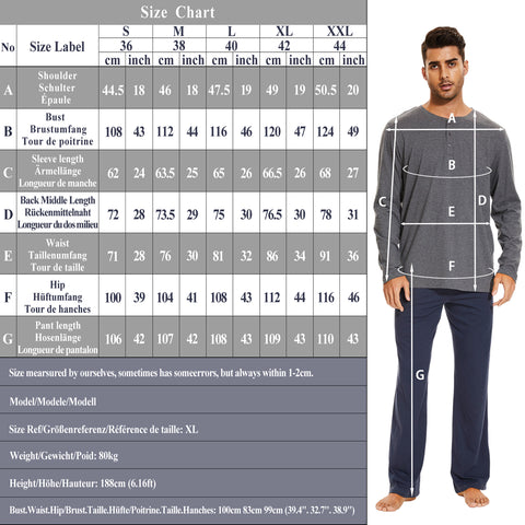 Mnamo Men’s Henley 100% Cotton Pajama Set