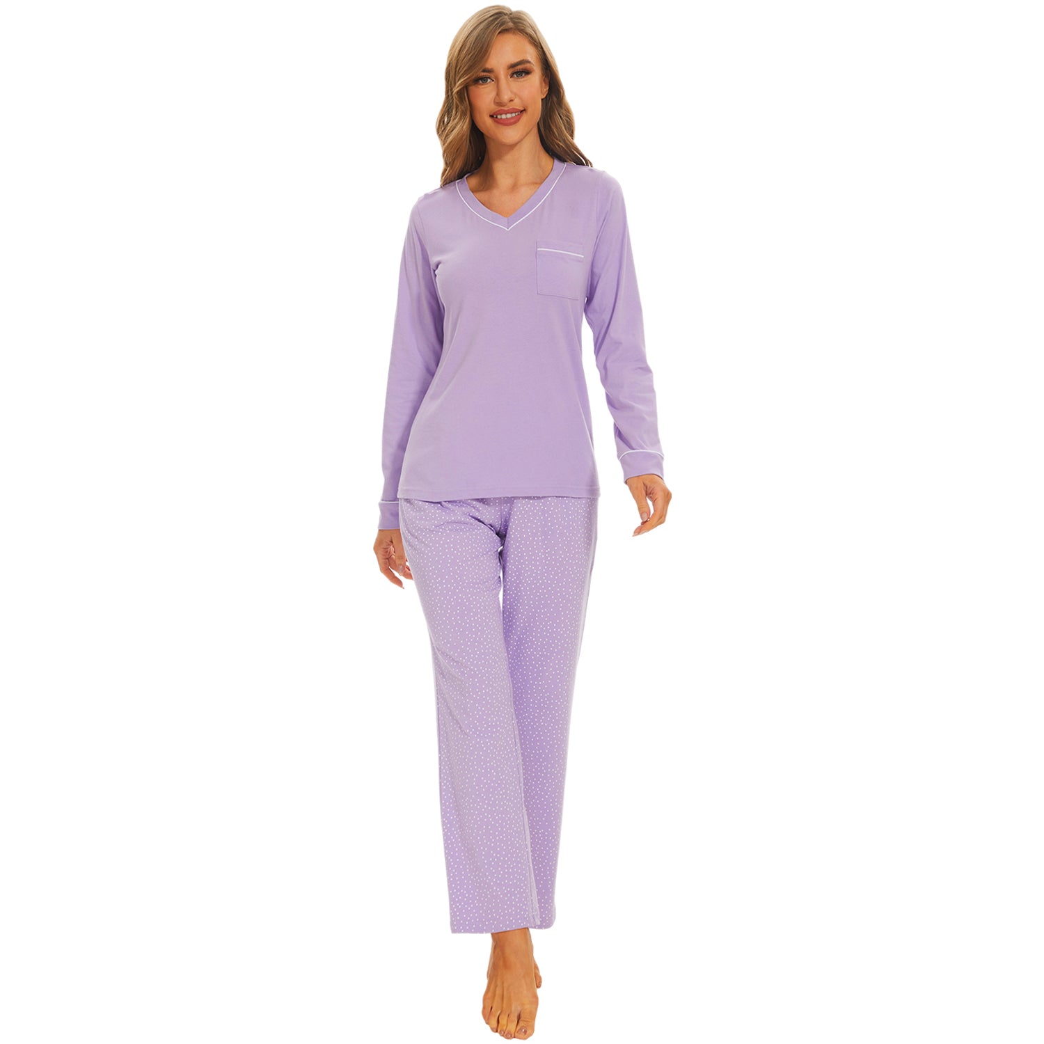 Mnemo Women's Pajama Purple mit Polka dots 100% Cotton