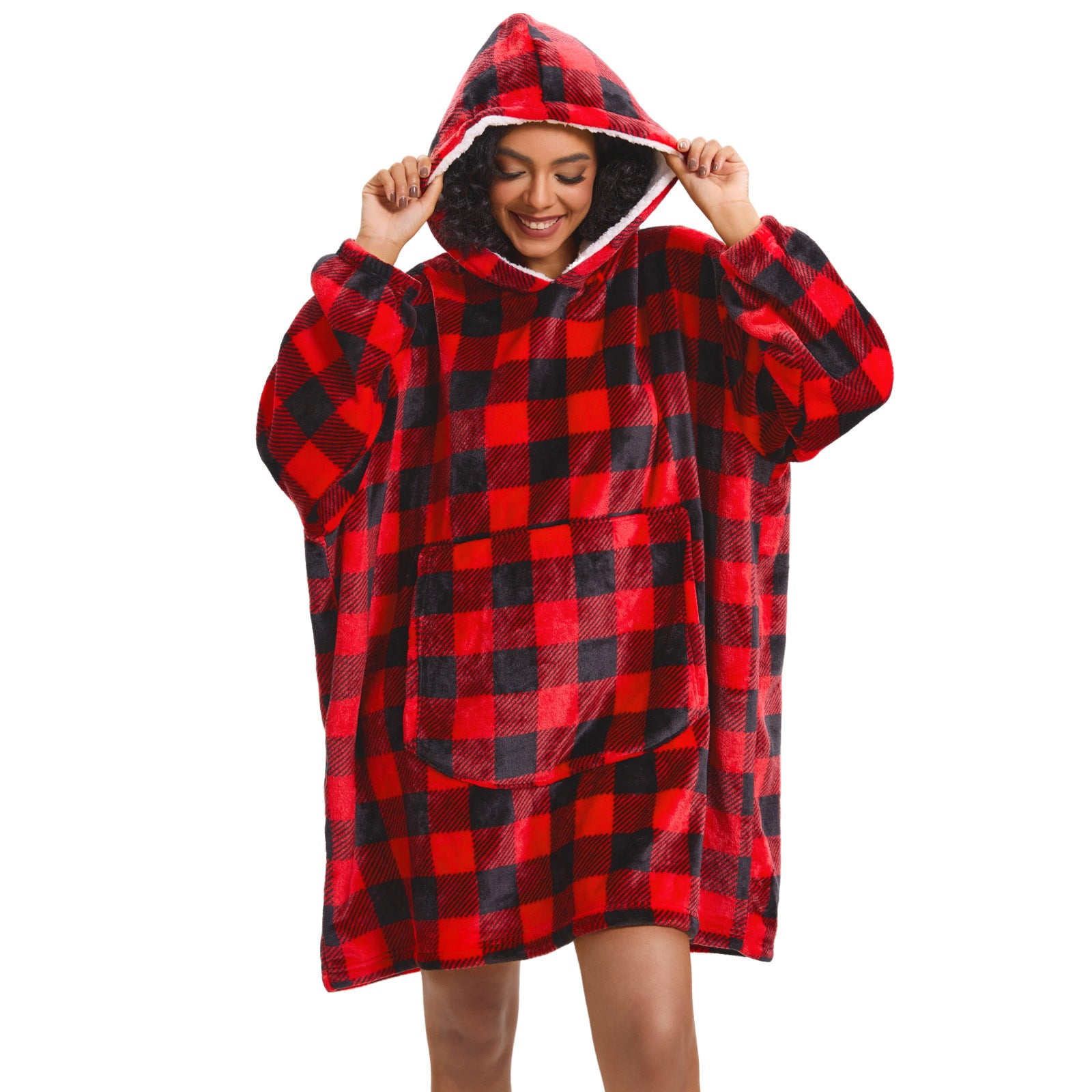 Mnamo Oversized Plaid Fleece Hoodie Blanket - Adults