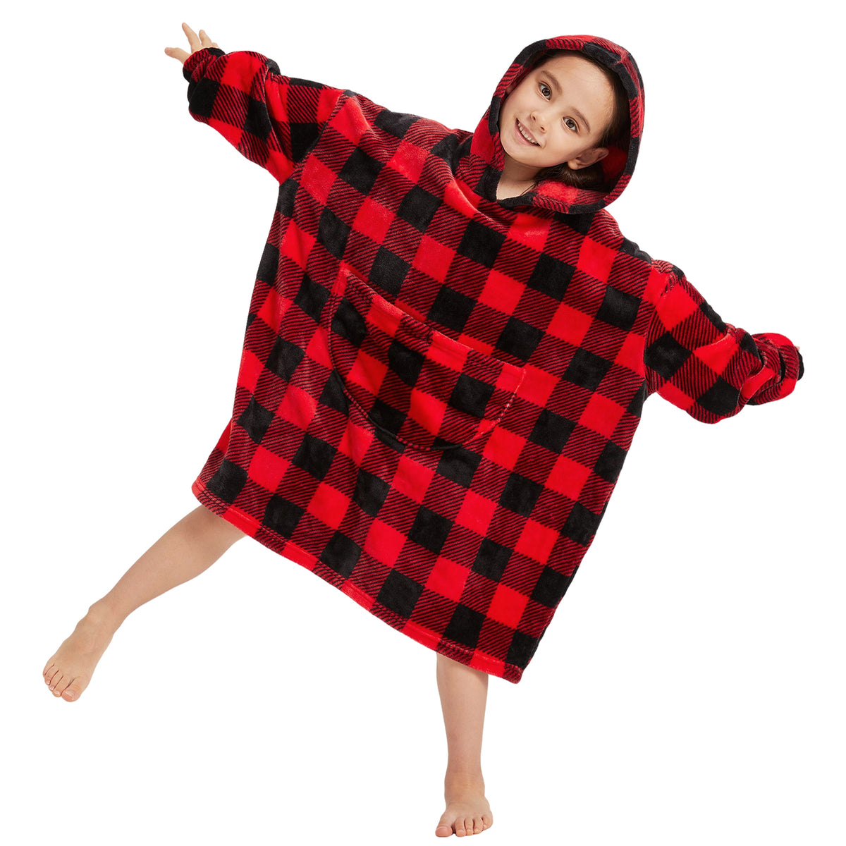 Mnamo Oversized Plaid Fleece Hoodie Blanket - Kids