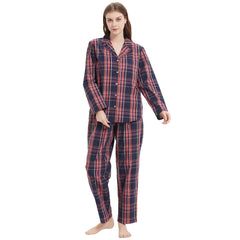 Lightweight Plaid Women's Pajama Set Pure Cotton