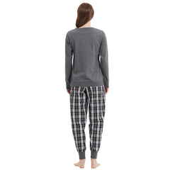 Lightweight Plaid Women's Pajama Set Joggers Pure Cotton