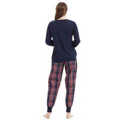 Lightweight Plaid Women's Pajama Set Joggers Pure Cotton