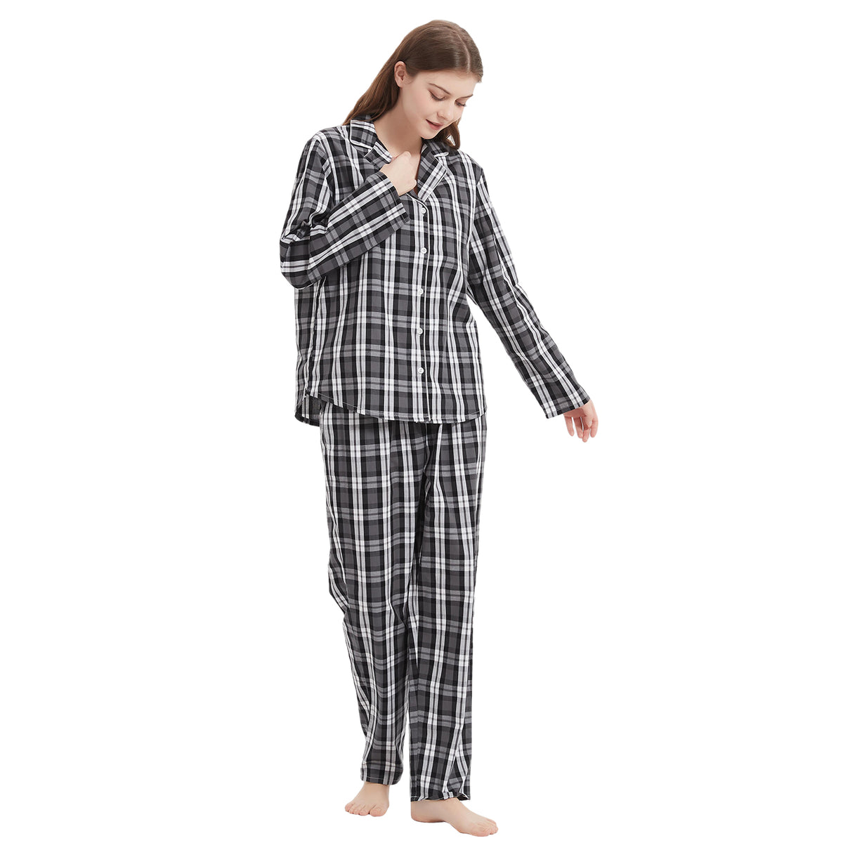 Lightweight Plaid Women's Pajama Set Pure Cotton