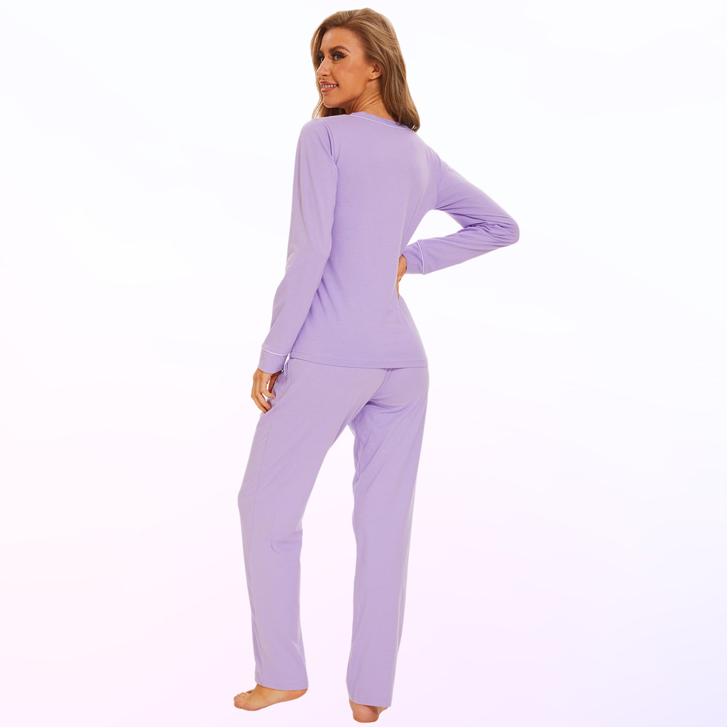 Mnemo Women's Pajama Set Pure Purple 100% Cotton