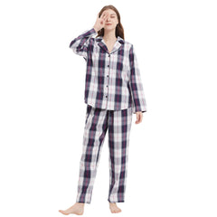 Lightweight Plaid Women's Pajama Set Pure Cotton