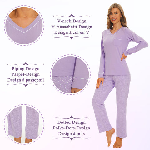 Mnemo Women's Pajama Purple mit Polka dots 100% Cotton