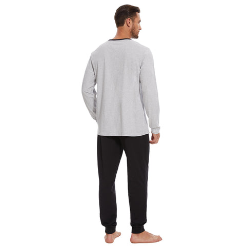 Mnamo Men’s Henley Cotton Pajama Set Lounge Set