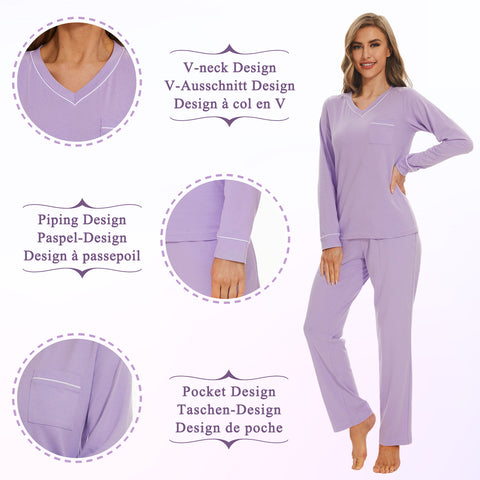 Mnemo Women's Pajama Set Pure Purple 100% Cotton