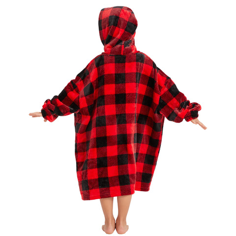 Mnamo Oversized Plaid Fleece Hoodie Blanket - Kids