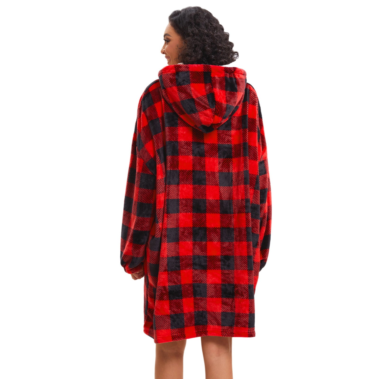 Mnamo Oversized Plaid Fleece Hoodie Blanket - Adults