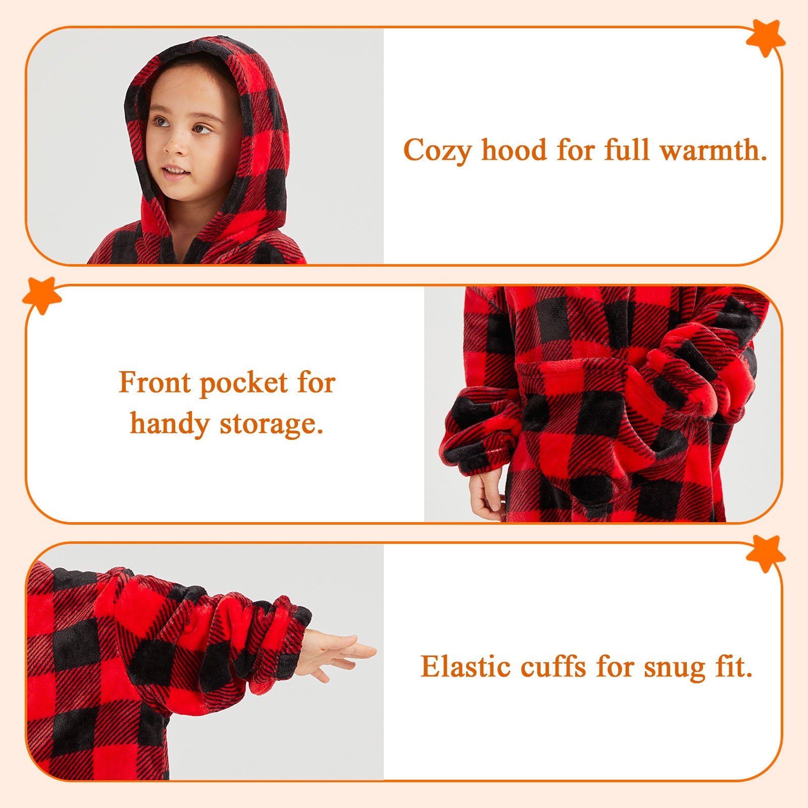 Mnamo Oversized Plaid Fleece Hoodie Blanket - Kids