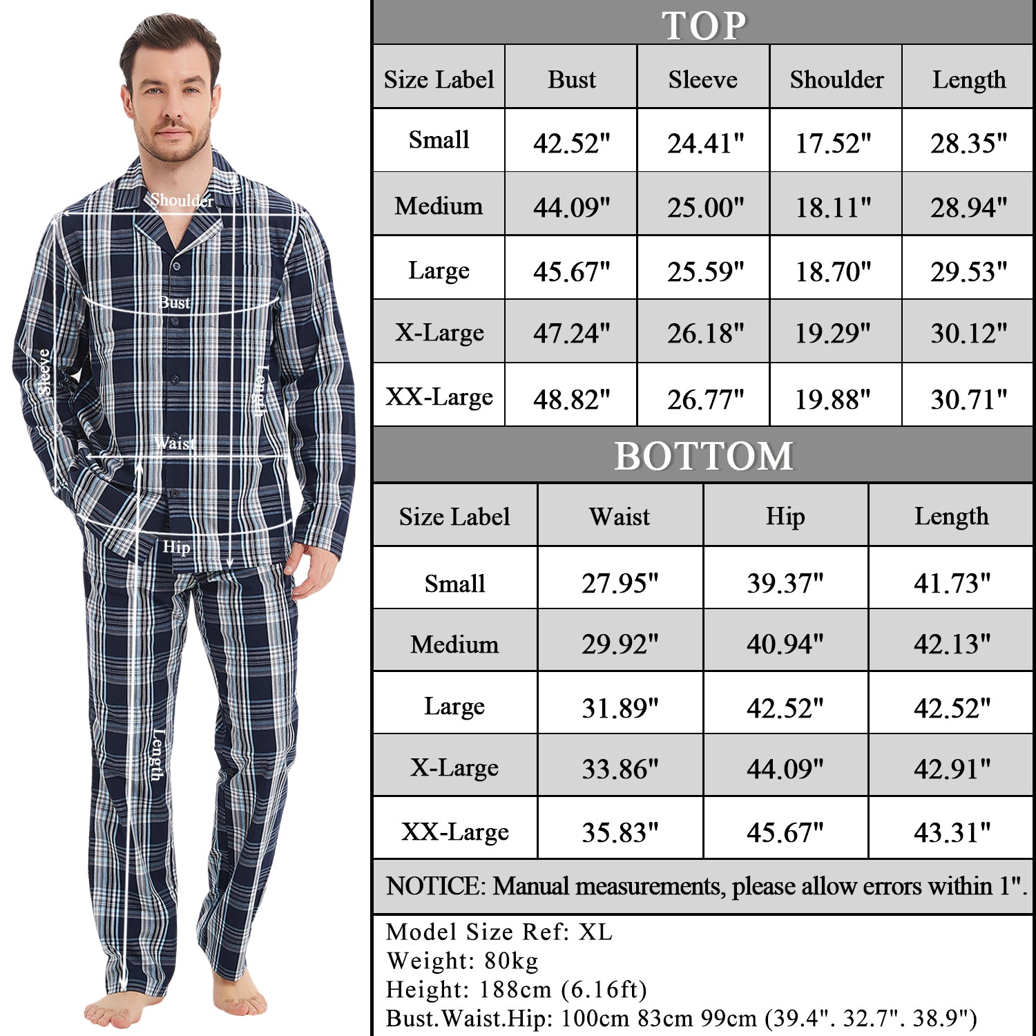 Mnamo Men’s Plaid Cotton Pajama Set