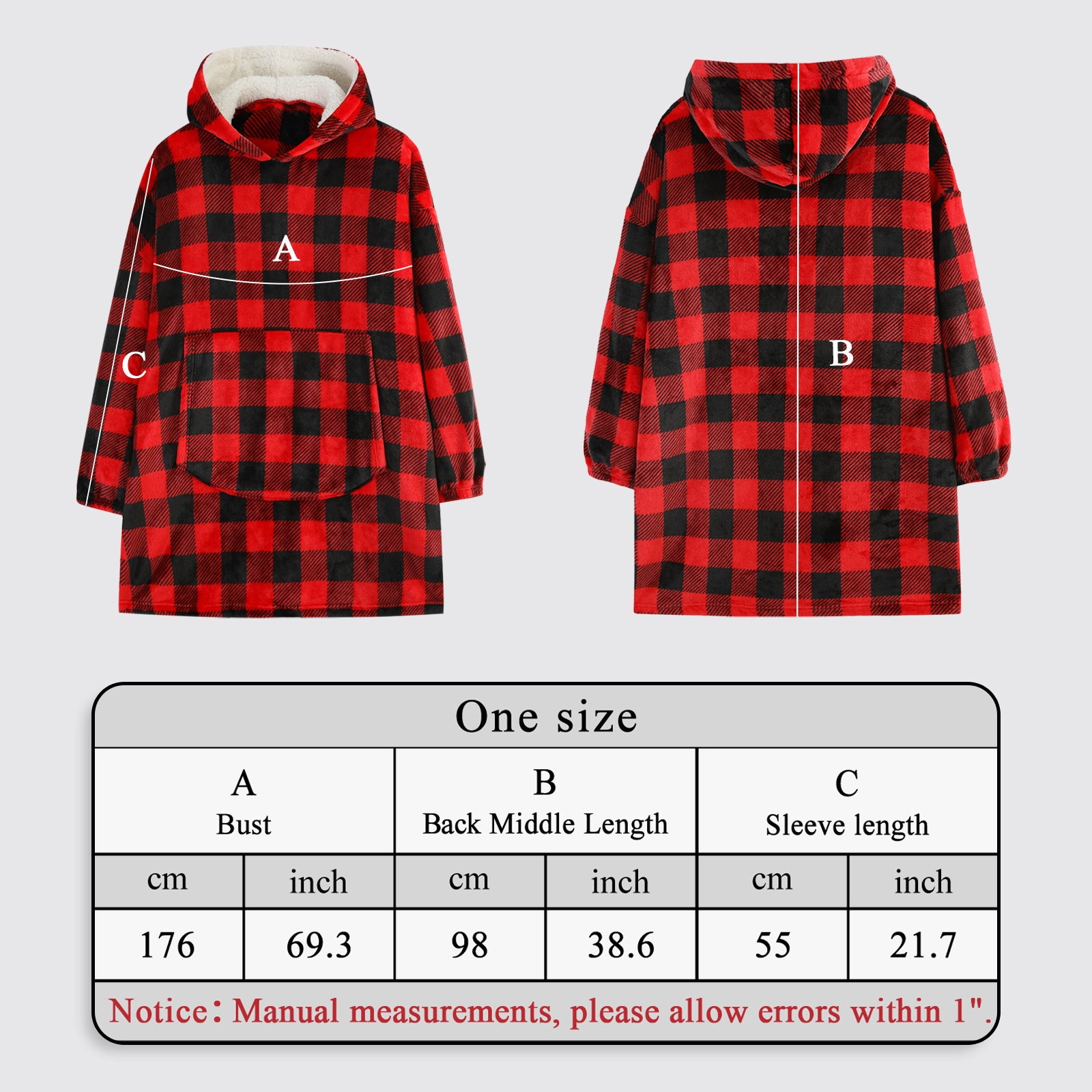 Mnamo Oversized Plaid Fleece Hoodie Blanket - Adults