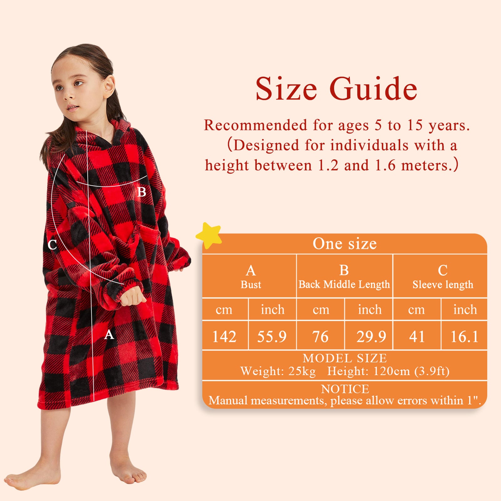 Mnamo Oversized Plaid Fleece Hoodie Blanket - Kids