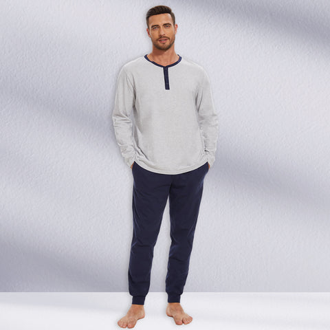 Mnamo Men’s Henley Cotton Pajama Set Lounge Set