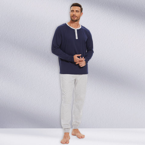 Mnamo Men’s Henley Cotton Pajama Set Lounge Set