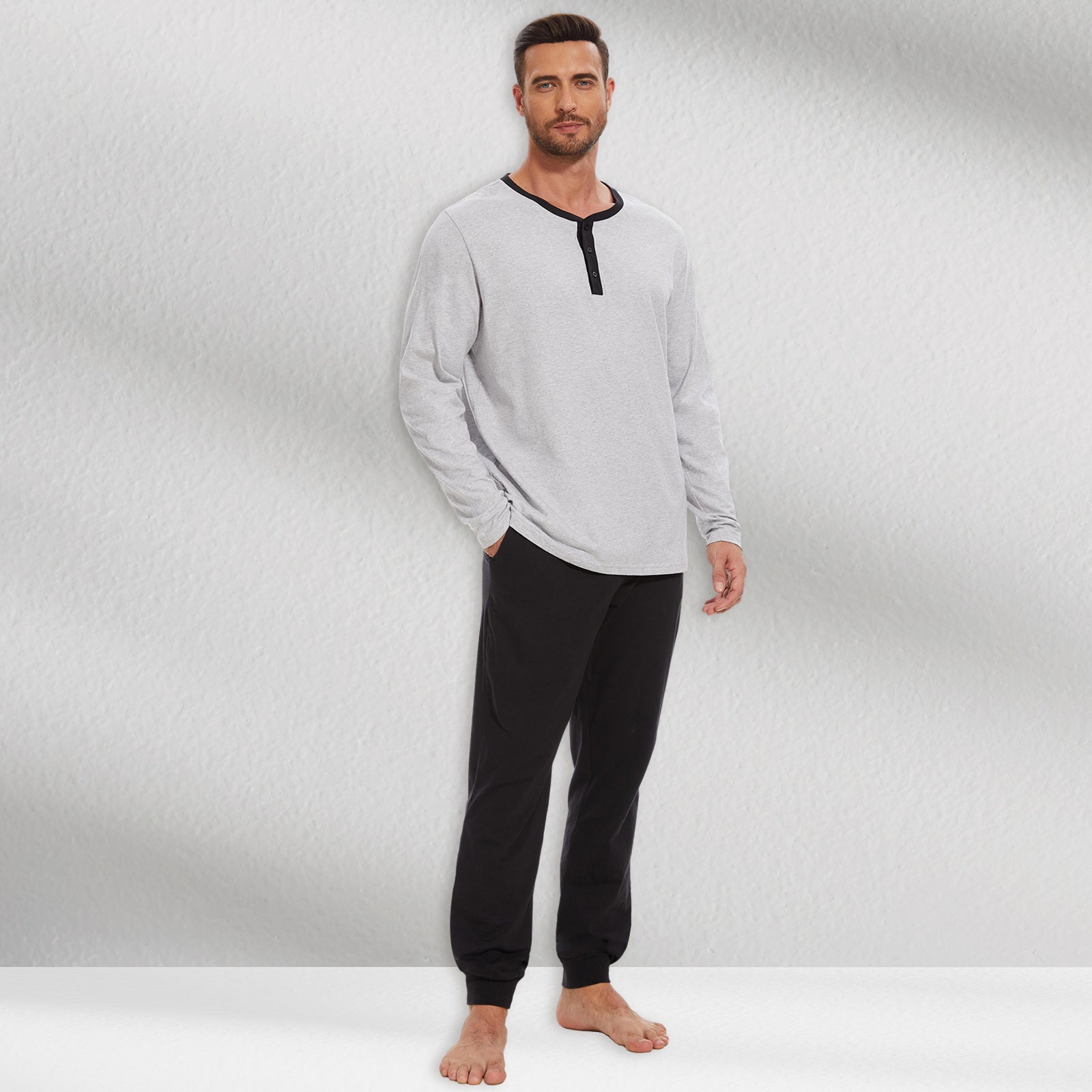 Mnamo Men’s Henley Cotton Pajama Set Lounge Set