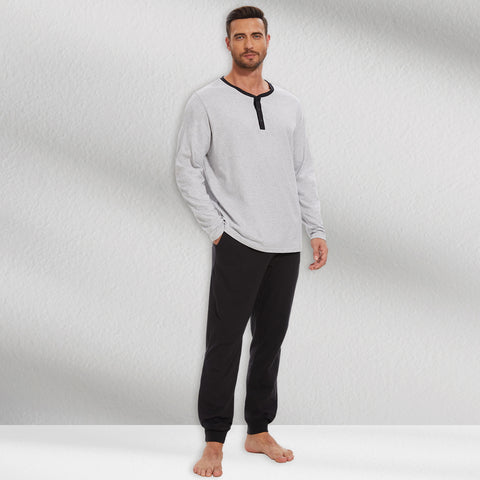 Mnamo Men’s Henley Cotton Pajama Set Lounge Set