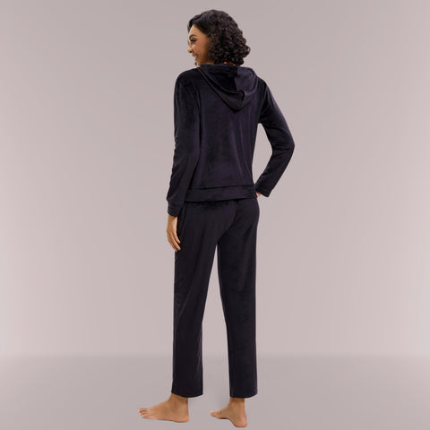 Mnamo Velvet Hoodie Tracksuit - Zip-Up, Straight Leg, Relaxed Fit