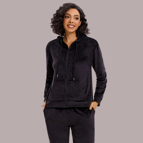 Mnamo Velvet Hoodie Tracksuit - Zip-Up, Straight Leg, Relaxed Fit