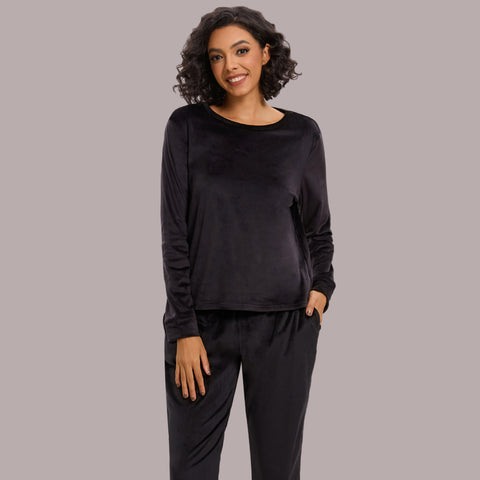 Mnamo Velvet Lounge Set - Crew Neck Top and Cuffed Jogger Pants