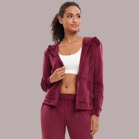 Mnamo Velvet Hoodie Tracksuit - Zip-Up, Straight Leg, Relaxed Fit