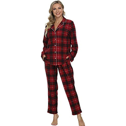 DE Mnemo Damen Pyjama Set Loungewear volle Länge Oberteil & Hose Nachtwäsche 100% Polyester Nachtwäsche Weihnachten Schlafanzug