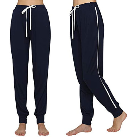 DE Mnemo Schlafanzughosen Damen Freizeit Sporthose/Traininghose/Fitnesshose/Jogginghose mit Taschen und bequemem Band, Geeignet für zu Hause und im Freien