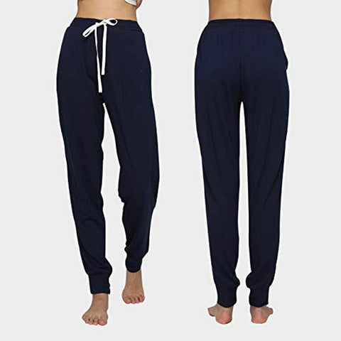 DE Mnemo Schlafanzughosen Damen Freizeit Sporthose/Traininghose/Fitnesshose/Jogginghose mit Taschen und bequemem Band, Geeignet für zu Hause und im Freien