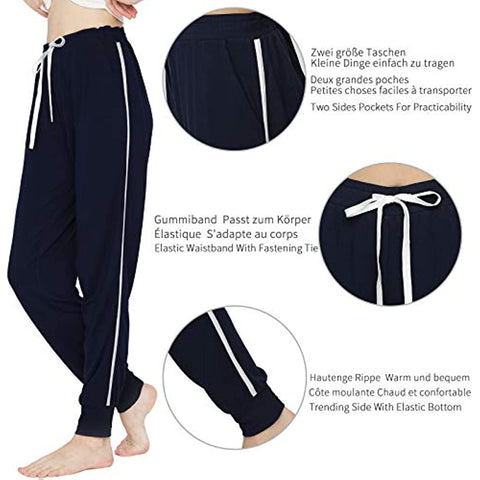 DE Mnemo Schlafanzughosen Damen Freizeit Sporthose/Traininghose/Fitnesshose/Jogginghose mit Taschen und bequemem Band, Geeignet für zu Hause und im Freien