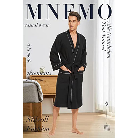 DE Mnemo Leichter Bademantel Herren Bademantel Herren Baumwolle Kimono Waffle Morgenmantel Herren