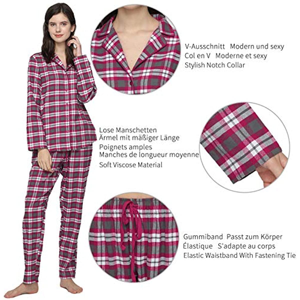 Mnemo 100% Pure Cotton Ladies' Flannel Pajamas