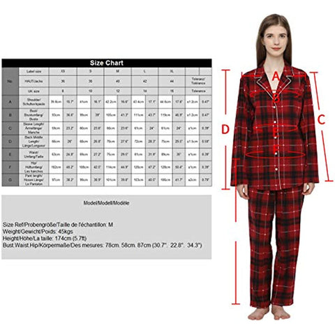 DE Mnemo Damen Pyjama Set Loungewear volle Länge Oberteil & Hose Nachtwäsche 100% Polyester Nachtwäsche Weihnachten Schlafanzug