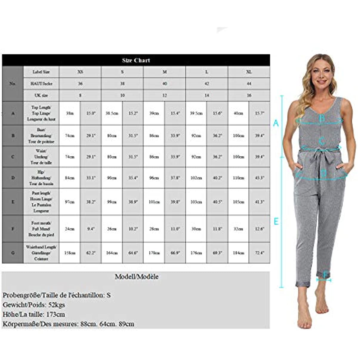 DE Mnemo Damen Jumpsuit Ärmelloser Strampler mit Rundem Hals Sommeranzug Elegante, Schlanke, Lockere Hose Lässiger Spielanzug mit Gürtel