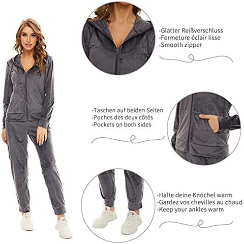 DE Mnemo Women's Tracksuit Set Damen Trainingsanzug Set Casual Homewear Set Sportanzug mit Kapuze