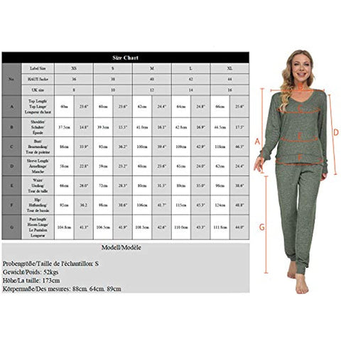 DE Mnemo Schlafanzug Damen Langarm Pyjama Damen Weich mit V-Ausschnitt Homewear Damen Set Lounge Wear Women Set