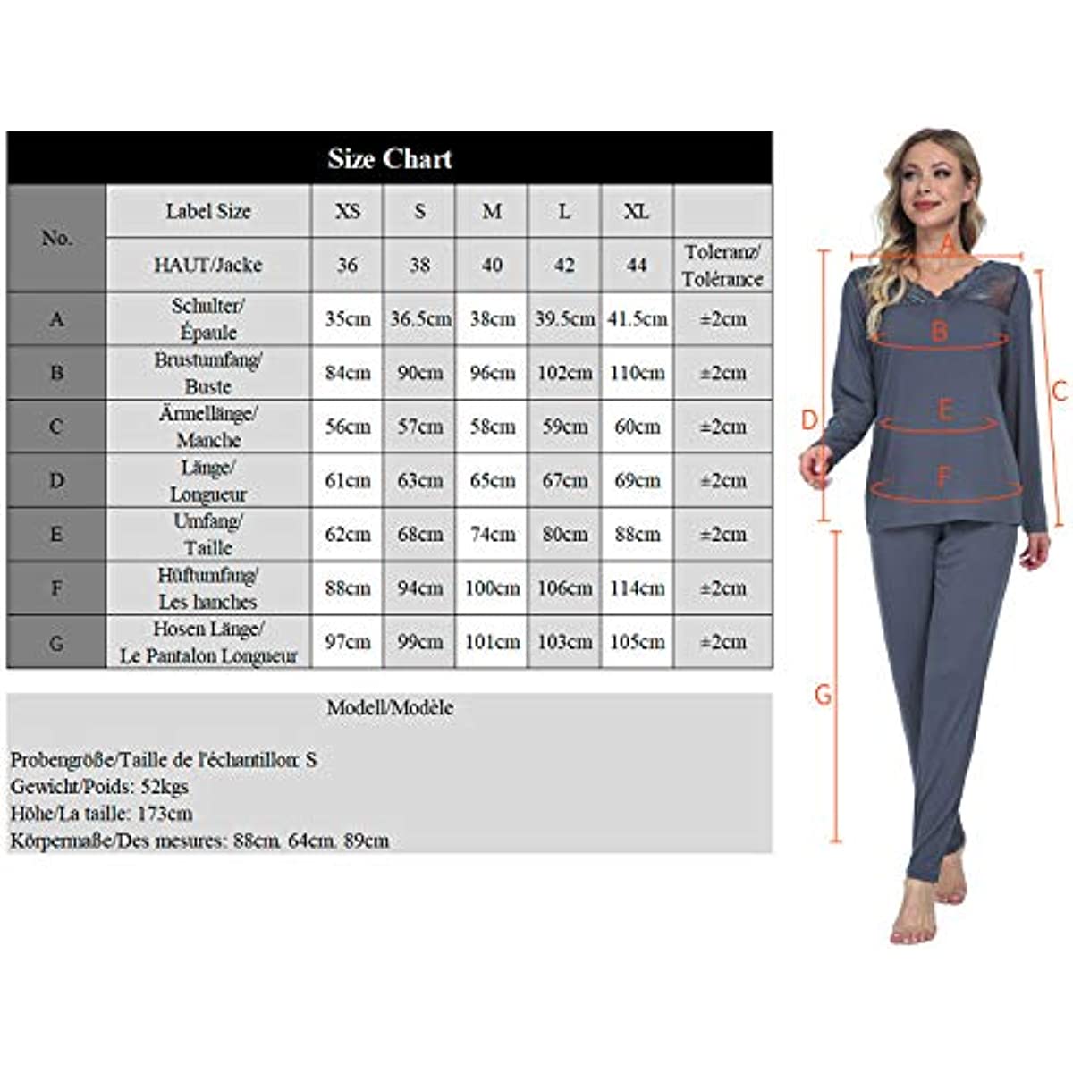 DE Mnemo Schlafanzug für Damen Weich Gestricktes Pyjama Set mit V-Ausschnitt und Exquisitem Gewelltem Saum 2 Stück Slim Fit Frauen Gemütliche Nachtwäsche