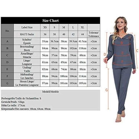 DE Mnemo Schlafanzug für Damen Weich Gestricktes Pyjama Set mit V-Ausschnitt und Exquisitem Gewelltem Saum 2 Stück Slim Fit Frauen Gemütliche Nachtwäsche