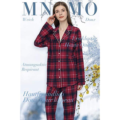 DE Mnemo Damen Pyjama Set Loungewear volle Länge Oberteil & Hose Nachtwäsche 100% Polyester Nachtwäsche Weihnachten Schlafanzug