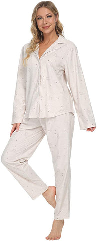 DE Mnemo Damen Pyjama Set Loungewear volle Länge Oberteil & Hose Nachtwäsche 100% Polyester Nachtwäsche Weihnachten Schlafanzug