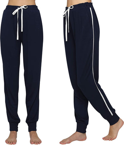 DE Mnemo Schlafanzughosen Damen Freizeit Sporthose/Traininghose/Fitnesshose/Jogginghose mit Taschen und bequemem Band, Geeignet für zu Hause und im Freien