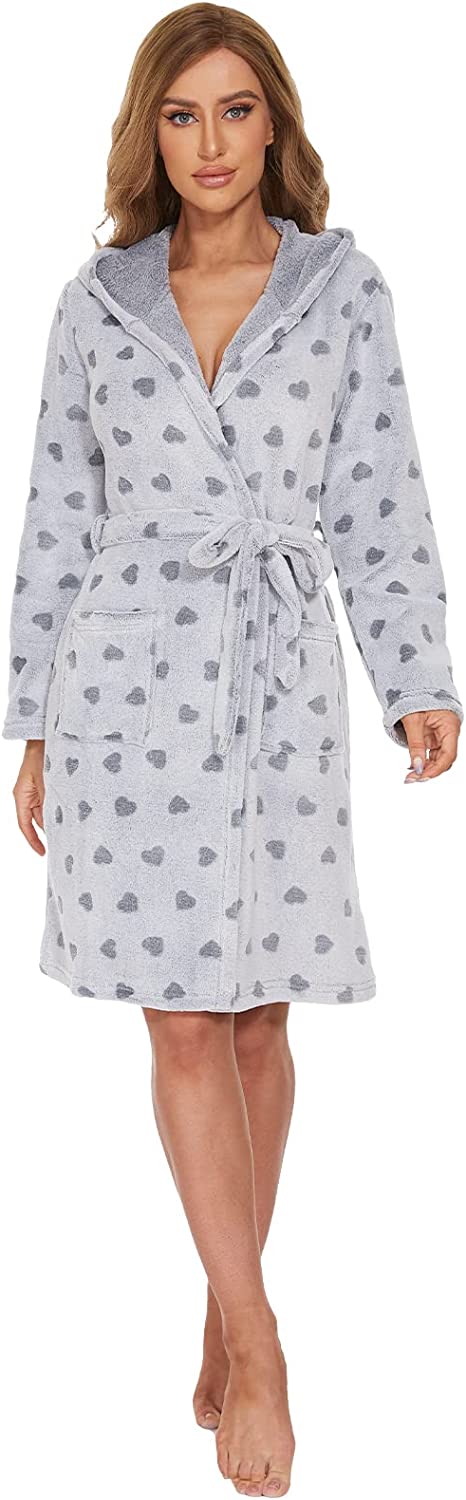 DE Mnemo Bademantel Damen Kimono Frauen Langarm Bademantel Kapuze Damen Morgenmantel Damen Flauschig Damen Saunamantel mit Kapuze und Taschen