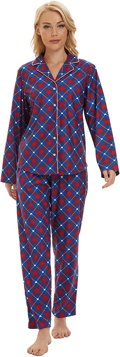 DE Mnemo Damen Pyjama Set Loungewear volle Länge Oberteil & Hose Nachtwäsche 100% Polyester Nachtwäsche Weihnachten Schlafanzug