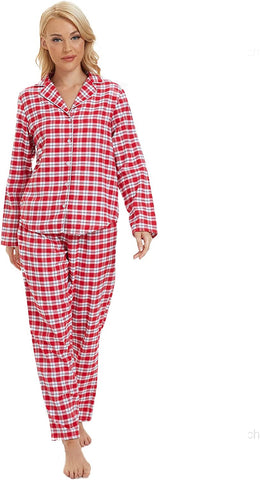 DE Mnemo Damen Pyjama Set Loungewear volle Länge Oberteil & Hose Nachtwäsche 100% Polyester Nachtwäsche Weihnachten Schlafanzug